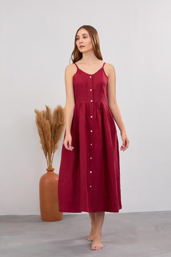 Organic Linen Maxi Dress, Spaghetti Strap Sundress, Handmade Organic Linen Maxi Dress, Spaghetti Strap Sundress, Handmade