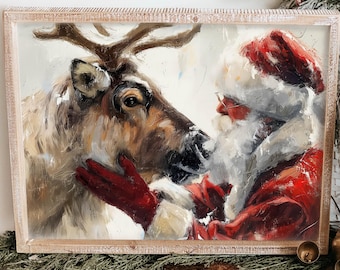 Christmas Sign, Christmas Wood Sign, Christmas Decor, Farmhouse Christmas Decor, Santa Christmas sign,  Reindeer sign, Rudolph Framed Print