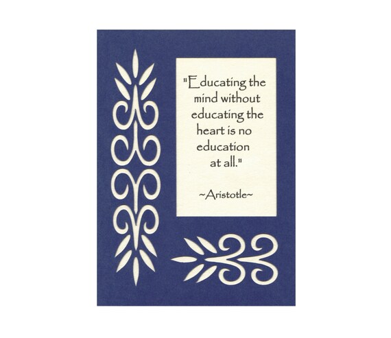 Educate Mind Heart Aristotle Quote Paper Cut Wall Art Etsy