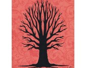 Bare Tree Silhouette, Wall Art Decor, Paper Cut, Orange Black, 8x10 Unframed