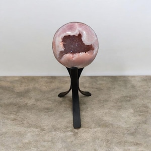 High Quality Pink Amethyst Sphere from Brazil with Natural Geode Core - Includes Metal Stand.