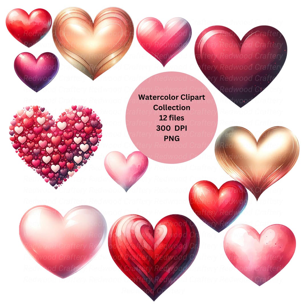 12 Watercolor Heart Clipart, Mothers Day, Transparent Background ...