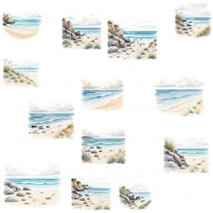 13 Coastal Beach, Watercolor Clip Art.  High Quality, JPG Format,  Instant Download Commercial Use