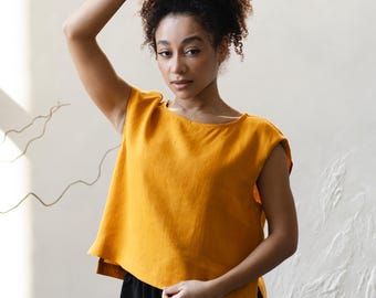 100% linen tops women, Pure linen top, Linen short sleeve tops, Linen top plus size, Linen loose top, Linen summer tops for women