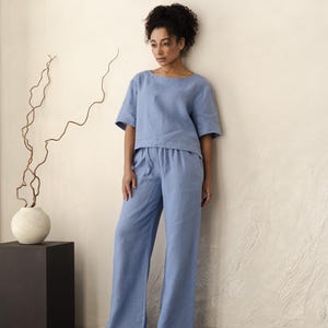 100% Linen top and pants set, Linen two piece set women, Linen top and trousers set, Linen matching sets pants, Linen summer set for women