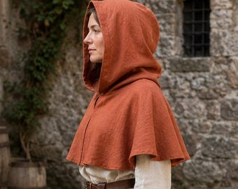100% Leinen Mittelalter Kapuze, Renaissance Kapuze, Unisex Capelet, Ren Faire Kostüm, Fantasy Kopfbedeckung
