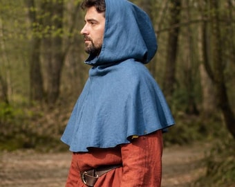 100% Leinen Mittelalter Kapuze, Renaissance Kapuze, Unisex Leinenumhang, Ren Faire Kostüm-Kapuze, LARP Fantasy Kopfbedeckung