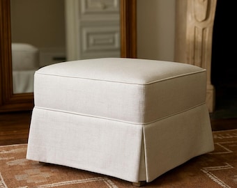 100% Linen Ottoman Slipcover, Custom footstool cover, Ottoman cover square, Ottoman slipcover skirted, Pouf cover square, Ottoman cover boho