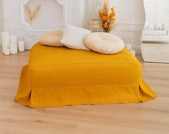 100% Linen ottoman slipcover, Custom ottoman cover, Linen footstool cover,Linen pouf cover,Ottoman slipcover skirted,Ottoman cover farmhouse