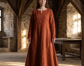 Vikingaklänning i 100 % linne, medeltida linneklänning, nordisk dräkt, renässansklänning, lajvklänning, historiska rekonstruktionskläder