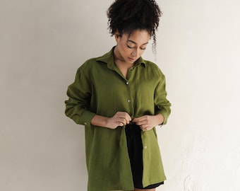 100% linen shirt womens, Oversized linen shirt for women, Linen shirt long sleeve women,Button down linen shirt,Plus size linen shirt womens
