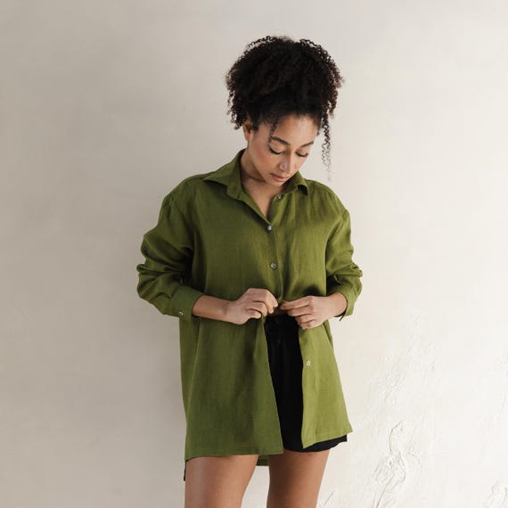 100% Linen Shirt Womens, Oversized linen shirt for women, Linen shirt long sleeve women,Button down linen shirt,Plus size linen shirt womens