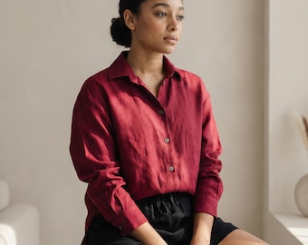 100% Linen Shirt Womens, Linen shirt long sleeve women, Plus size linen shirt womens, Classic linen shirt, Womens linen shirt for office