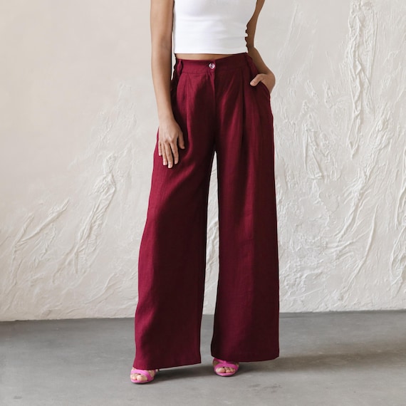 100% Linen Loose Pants Women,Womens linen palazzo pants,Linen pants elastic waist wide leg,Linen trousers with pockets,Linen pants plus size