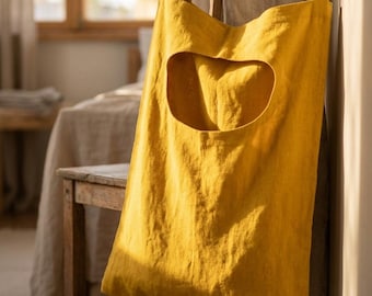 Hanging Linen Laundry Bag, Over Door Hamper, Washable Dirty Clothes Storage