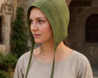 100% Leinen Coif Cap, Mittelalter Leinen Haube, Renaissance Kopfbedeckung, Historischer Kostümhut, Ren Faire Kopfbedeckung Geschenk
