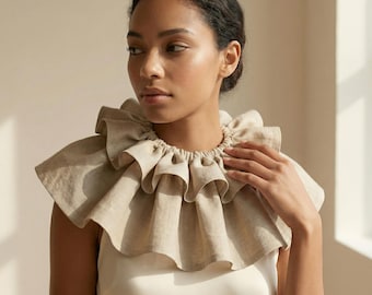 100% Linen Victorian Collar, Linen Ruffle Collar, Elizabethan Neck Ruff, Renaissance Neck Ruff, Edwardian Choker, Cosplay Neck Ruffle