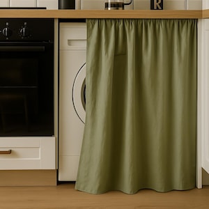Hideaway curtain kitchen, Washing machine curtain, Linen sink curtain, Custom sink curtain, Linen cabinet curtains, Linen sink skirt