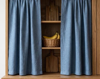 Linen hideaway curtain, Linen cafe curtain,Kitchen cafe curtain,Linen shelf curtain,Rod pocket curtain,Linen curtain panel,Farmhouse curtain