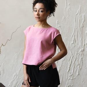 Natural linen top boatneck, Linen crop top women, Linen tank tops women, Linen loose top, Linen tee shirts women, Linen top plus size