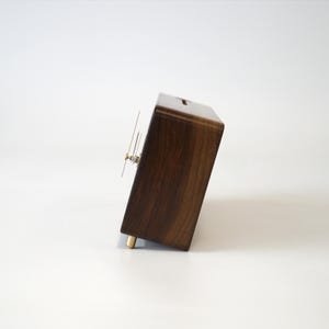 Hand-Carved Walnut Desk Clock: Brass Bird Inlay, Pen Groove image 8