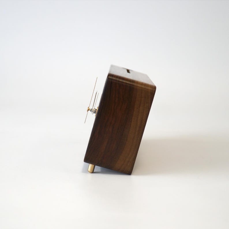 Hand-Carved Walnut Desk Clock: Brass Bird Inlay, Pen Groove image 8