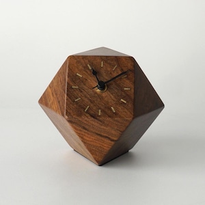 Luxury Walnut Desk Clock - Modern Geometric Design, Silent Movement, Unique Handcrafted Wooden Table Clock | Personalized Gift