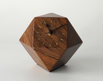 Geometric Solid Walnut Desk Clock: Modern Wood Table Clock, Silent Movement
