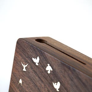 Functional pen groove and note holder on the solid walnut desk clock – perfect for organizing pens, notes, or photos in style.