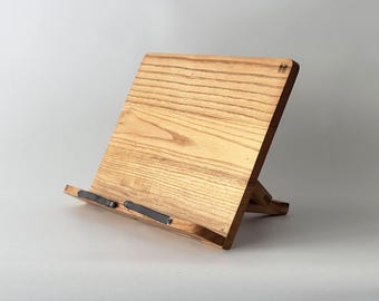 Personalized Solid Chestnut Wood Book Stand: Cookbook Holder, Adjustable