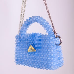 Beaded Blue Evening Bag,Dual Handles,Handmade Clutch, Special Occasion Bag, Bridesmaid Bag,Mother’s Gift,Crystal Bag,Beaded Bag,Gift for Her