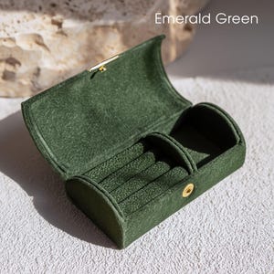 Luxury Velvet Travel Jewelry Case, Arched Wedding Ring Bearer Box, Flat Lay Prop