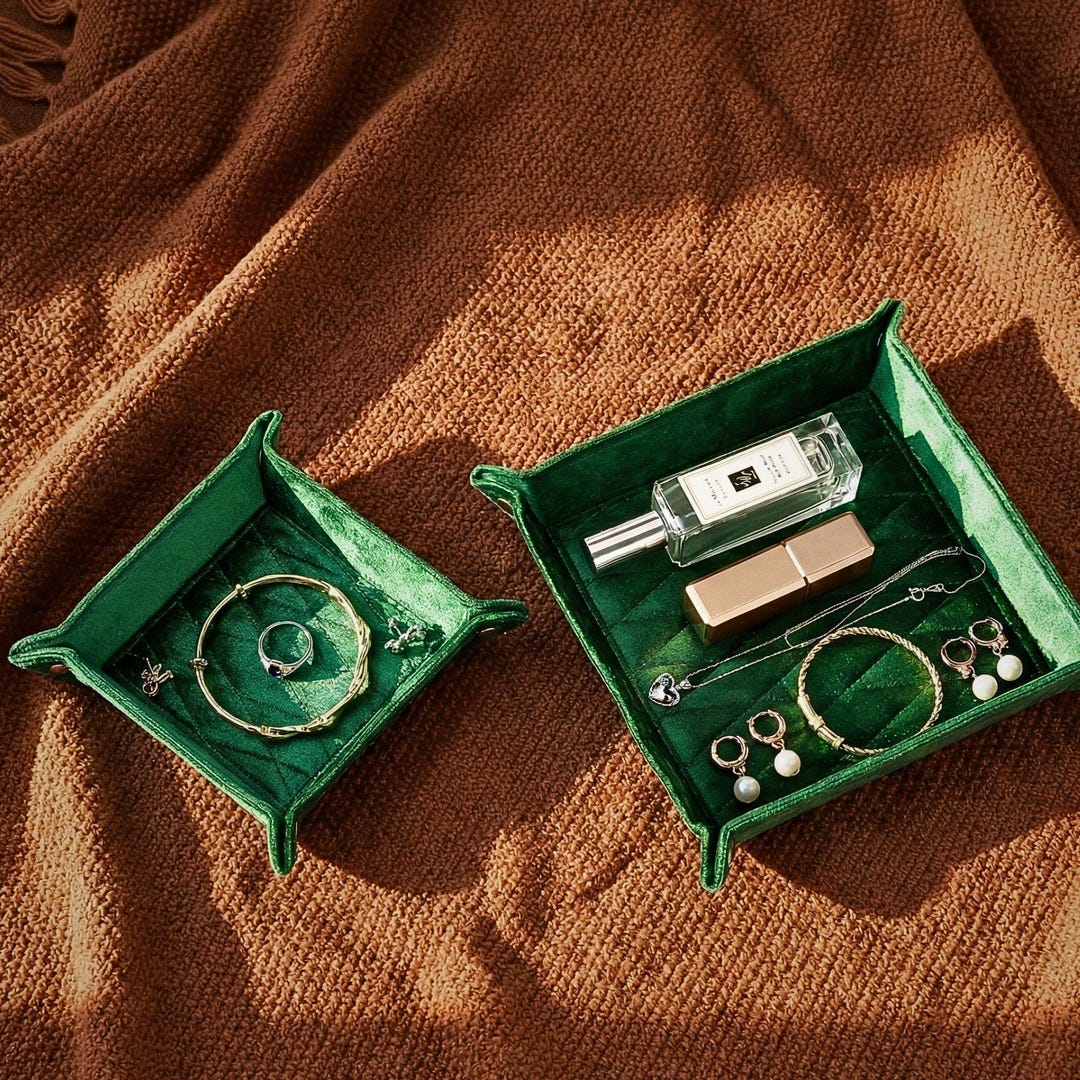 Emerald Green Velvet Valet Tray, Multiple Colors Available, Collapsible ...