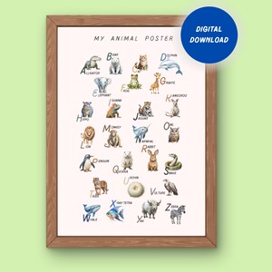 Animal Alphabet Poster | Educational Posters | ABC Poster | Learn ABC | Nursery Wall Art | Classroom Decor | Pintable Digital Download