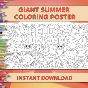 Póster Gigante para Colorear de Verano | Actividad de Playa para Niños | Diversión de Verano para Fiestas y Vacaciones.