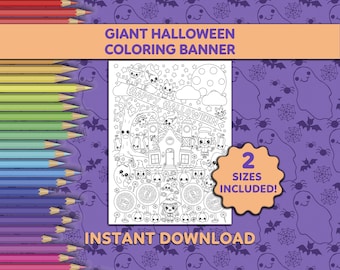 Giant Halloween Coloring Poster - Cute Kawaii Illustrations for Kids
