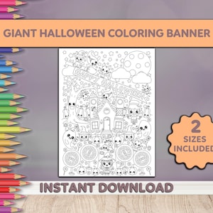 Giant Halloween Coloring Poster - Cute Kawaii Illustrations for Kids