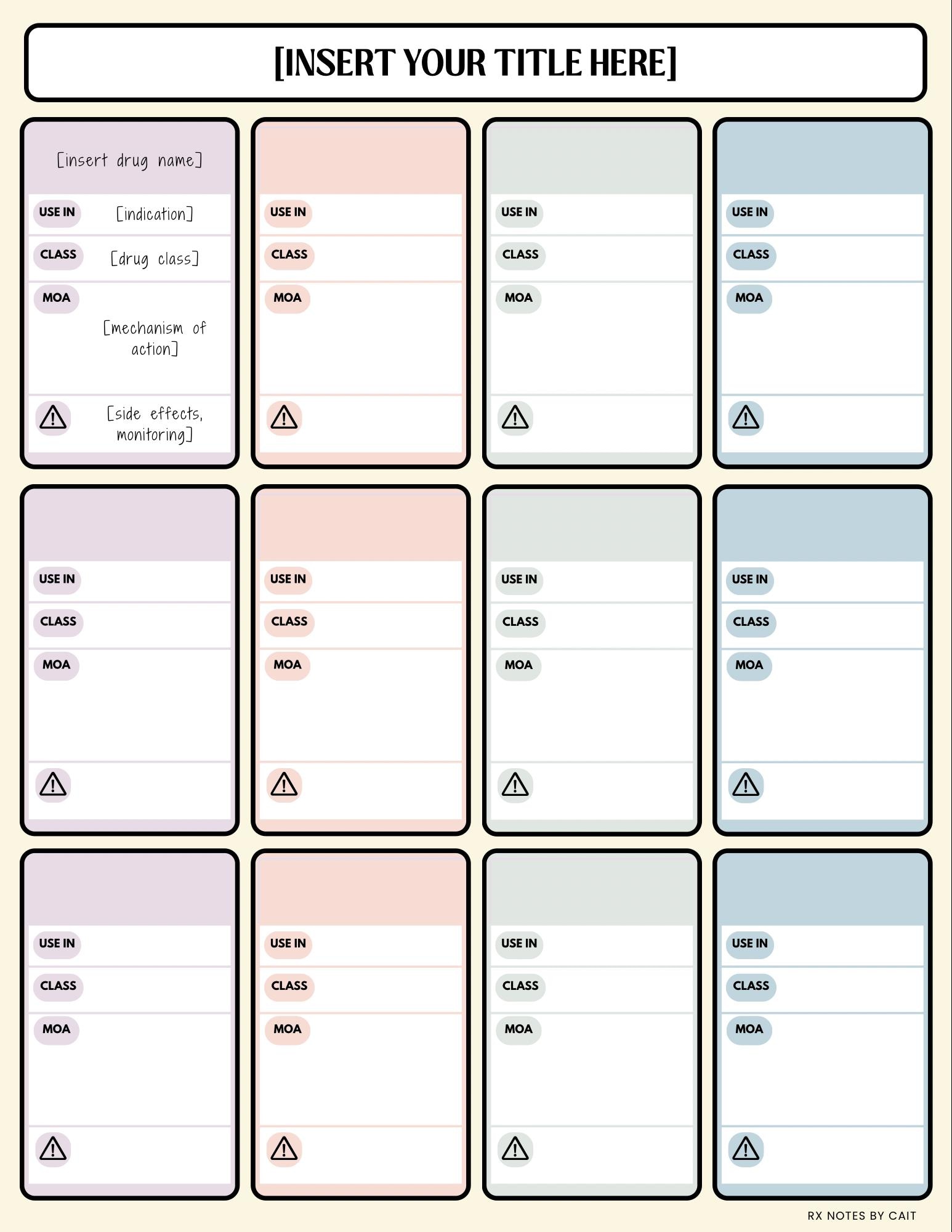 EDITABLE TEMPLATE | Mini Drug Cards | Canva Download for Healthcare Students | Pharmacology Notes | Medication Reference | Digital Download