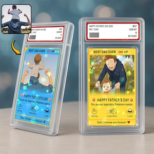 Cartão de anime personalizado para o Dia dos Pais, presente de Dia dos Pais para crianças, presente para pai gamer, cartão de anime personalizado para troca de fotos, presente para marido gamer, novo pai