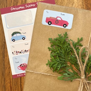 Feuille d'étiquettes d'autocollants de Noël - Étiquettes « To From » bleues et beiges durables et confortables pour des cadeaux/cadeaux, des cartes et des pochettes de cadeaux en cette période des fêtes