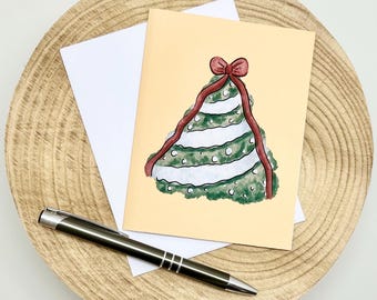 Christmas Tree With Bow Card - Yellow Background