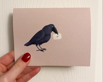 Crow Love Letter Card – Hand-Drawn Illustrated Bird Card