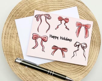 Holiday Card with Red Hand-Drawn Bows