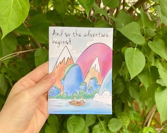 Wedding Card: Hand-Drawn Watercolour Style Adventurous Couple Art Print Card