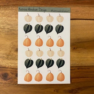 Feuille d'autocollants d'automne citrouille et courge - autocollants oranges et blancs de citrouilles et de courge poivrée verte pour enveloppes, journaux et scrapbooking