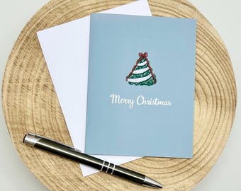 Simple Christmas Card - Small Tree with Bow - Green
