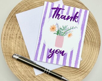Thank You Card - Purple Stripes, Flower Vase