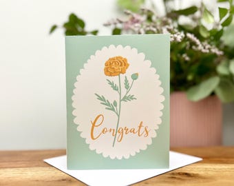 Floral Congratulations Card - Marigold, vintage style