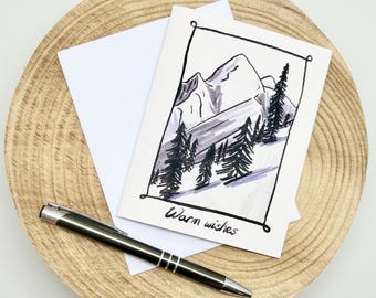Winter Card - Snowy Mountain Sketch - Christmas Holiday