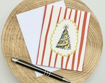 Christmas Card - Hand-Drawn, Striped Background